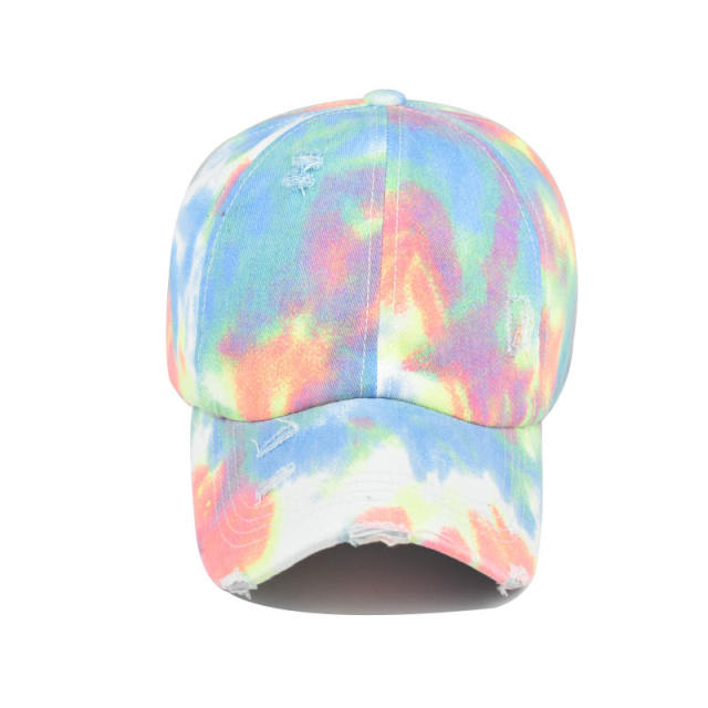 Colorful tie-dye high ponytails baseball cap