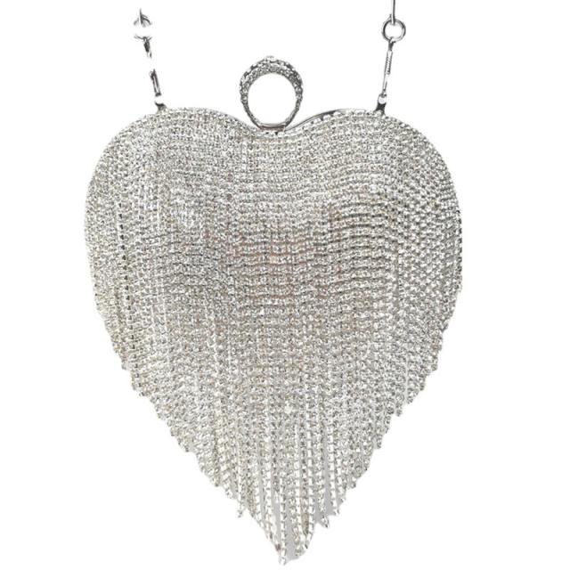 Diamond heart tassel evening bag