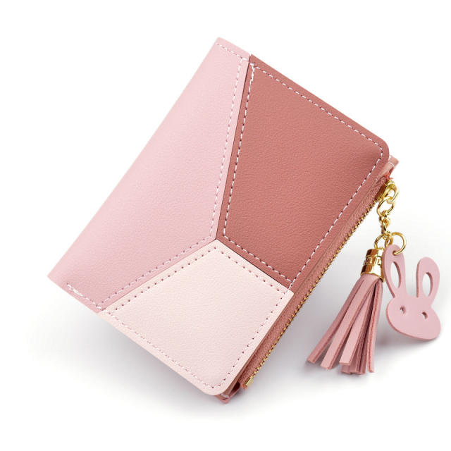 Three-color stitching zipper tassel purse