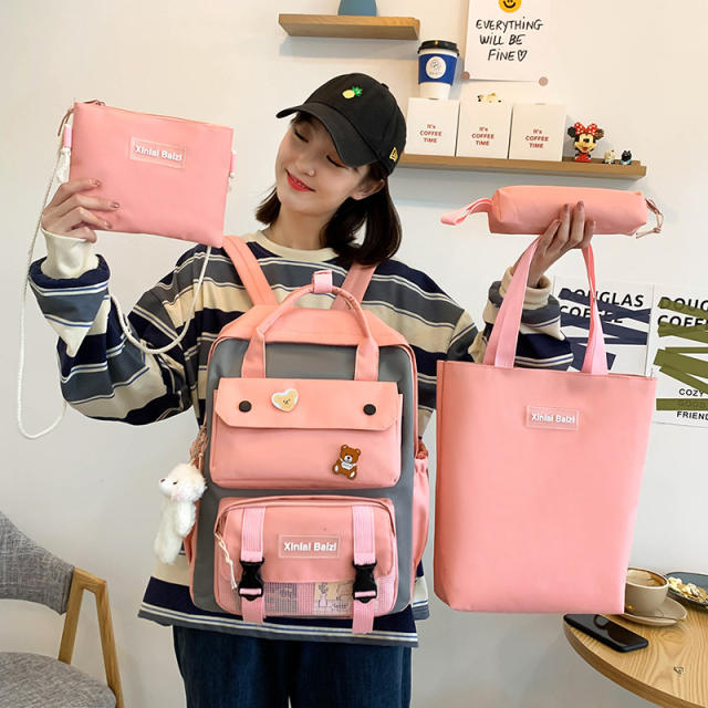 4pcs korean fashion school bag backpack set