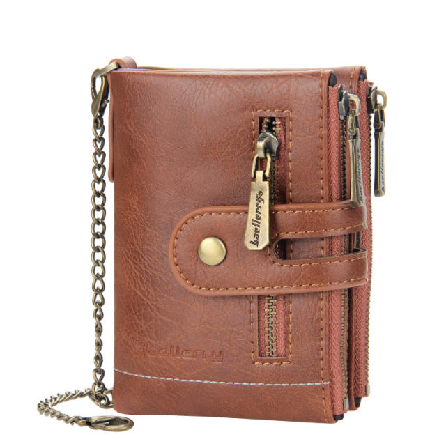 Short style double zipper three fold purse