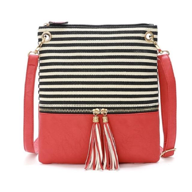 Striped tassel PU crossbody bag