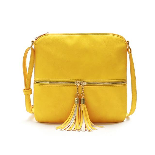 Solid color tassel zipper crossbody bag