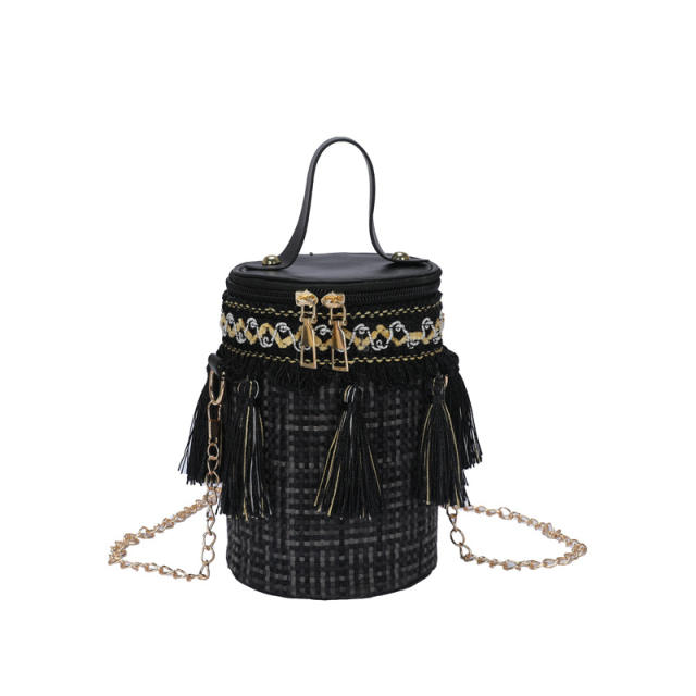 Color tassel barrel crossbody bag