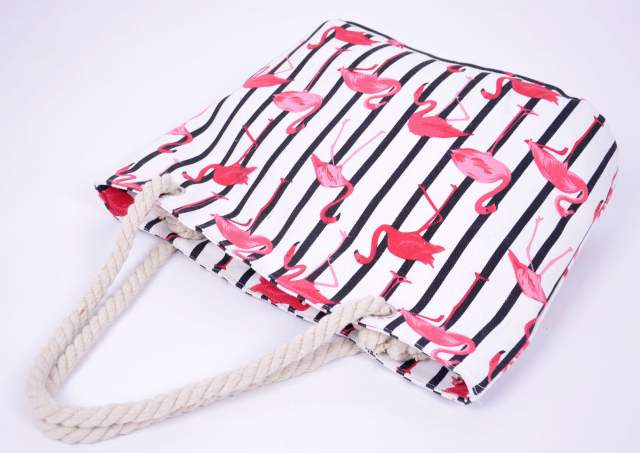 Flamingo printed beach tote bag