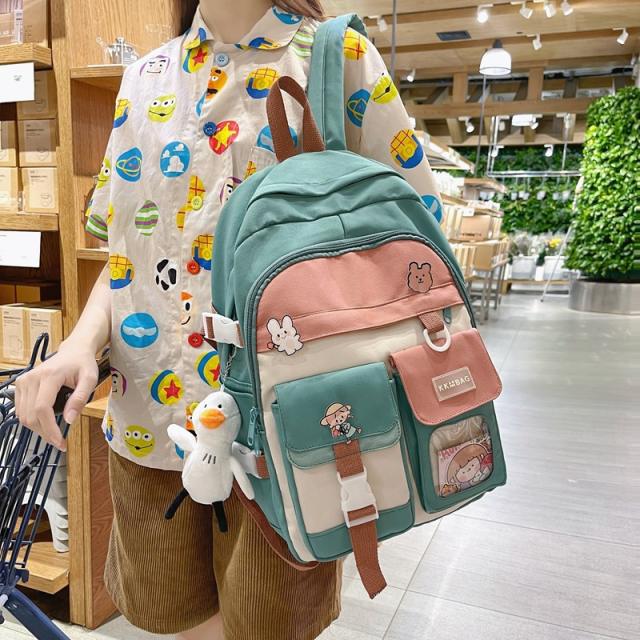 Korean fashion contrast color nylon high school backpack