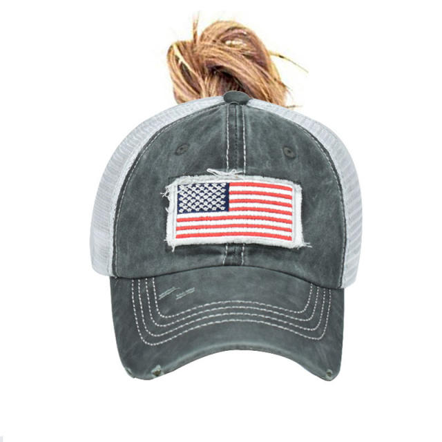 American flag embroidery high ponytails baseball cap