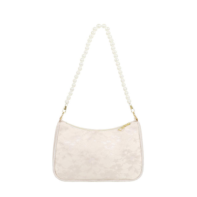 Vintage pearl handle lace shoulder bag