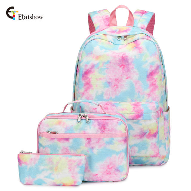 Amazon hot sale tie dyr 3pcs school bag set backpack