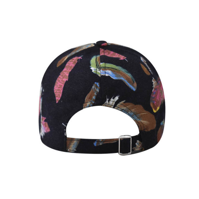 New colorful feather printed cotton baseball cap