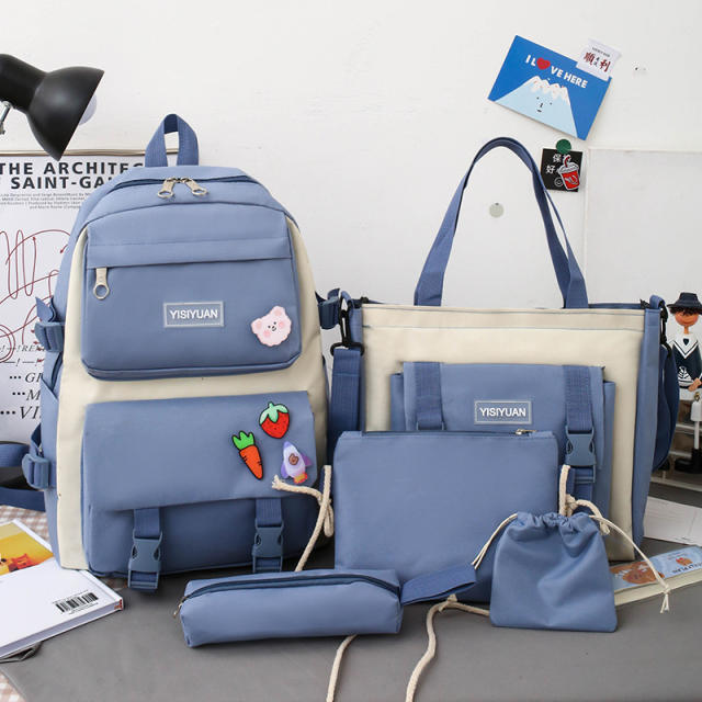 5pcs set large capacity school bag backpack