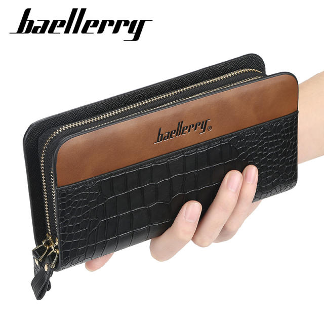 Long style plaid leather purse