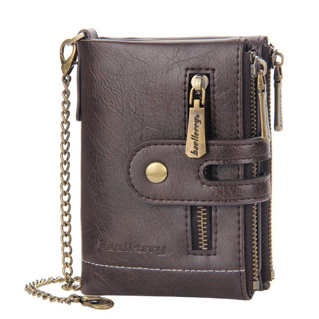 Short style double zipper three fold purse