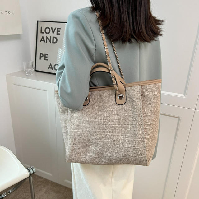 Large capacity metal chain canvas tote bag