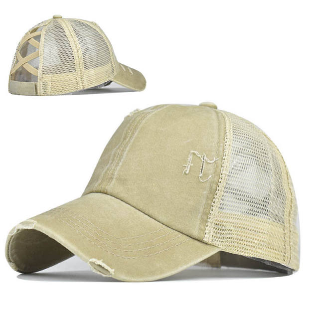 Double-color mesh crossover high ponytails baseball cap