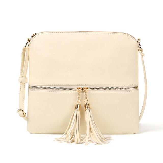 Solid color tassel zipper crossbody bag