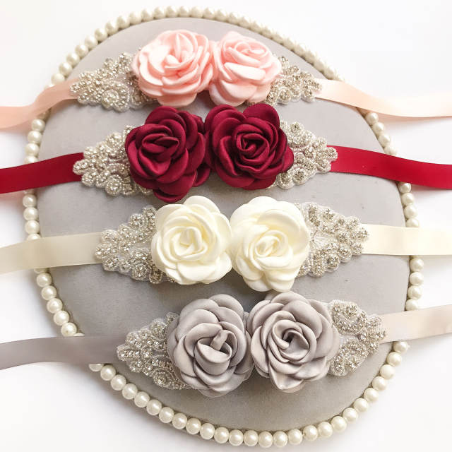Ribbon rose flower bride dress belt 12 color