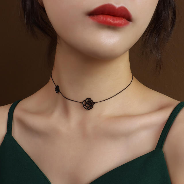 Stainless steel rose choker necklace