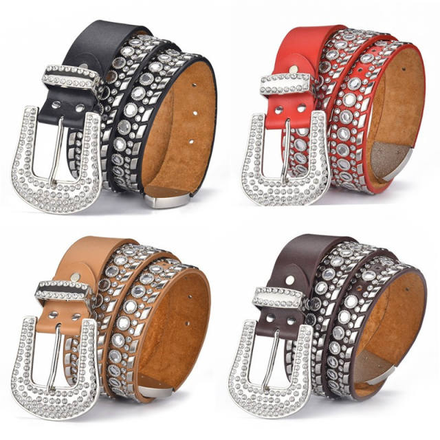 Hiphop rhinestone jeans buckle belt