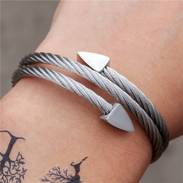 Braided wireline stainless steel triangle bangle