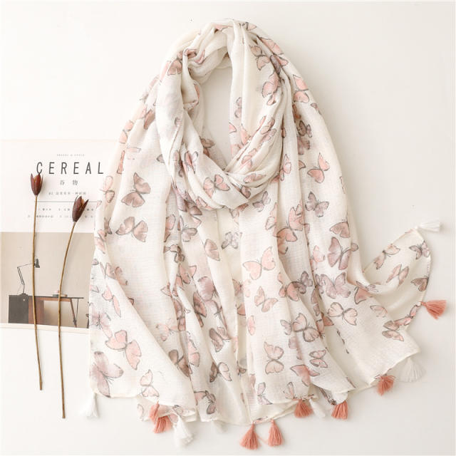 New butterfly printed yarn scarf