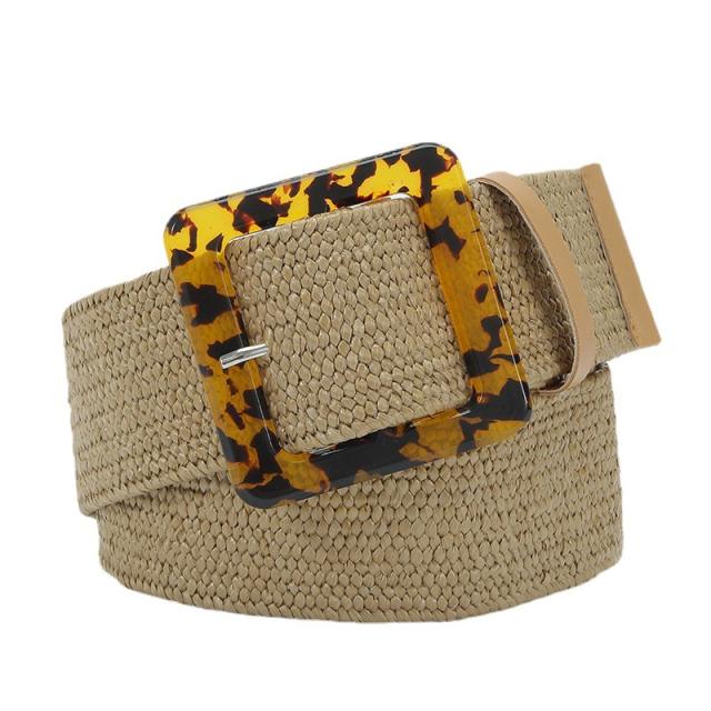 Leopard grain square buckle straw belt