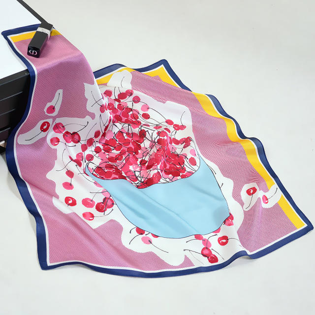 53cm silk heart cherry pattern square scarves