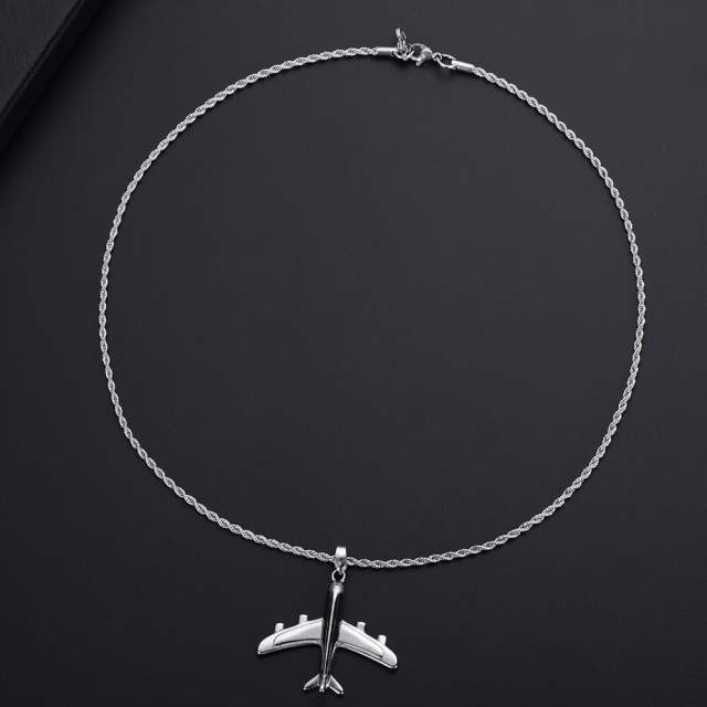 Hiphop plane pendant stainless steel cuban chain necklace