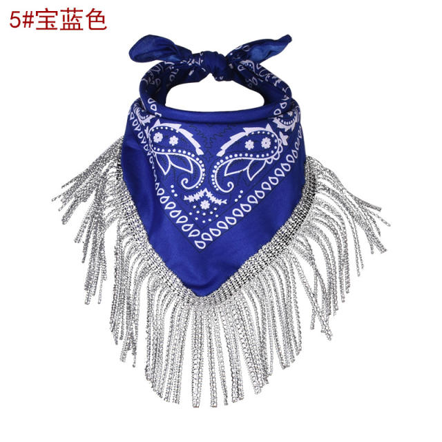 Hiphop rhinestong tassel paisley pattern square scarf