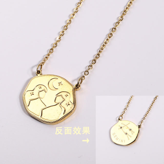 Double side zodiac stainless steel necklace