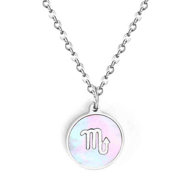 Mother shell zodiac series stainless steel necklace