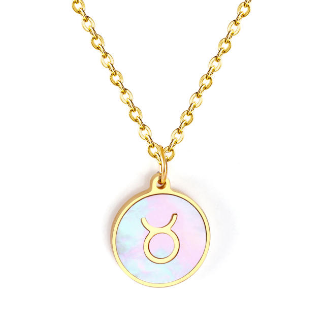 Mother shell zodiac series stainless steel necklace