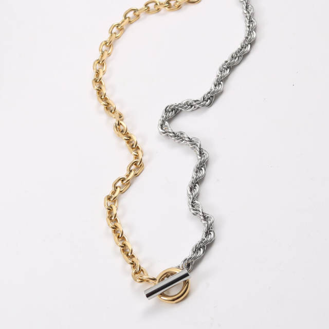 18KG stainless steel rope chain two tone toggle necklace