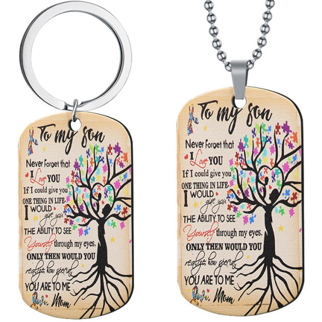 TO MY SON stainless steel dog tag necklace keychain