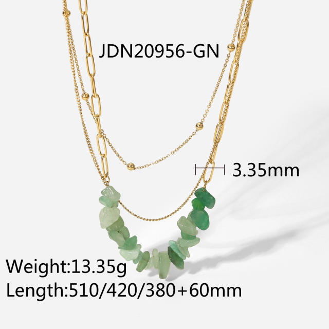 14KG stainless steel three layer natural stone necklace