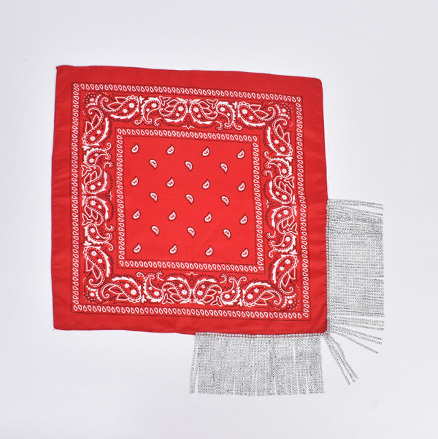 Hiphop rhinestong tassel paisley pattern square scarf
