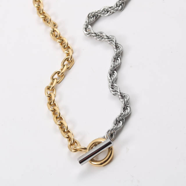 18KG stainless steel rope chain two tone toggle necklace
