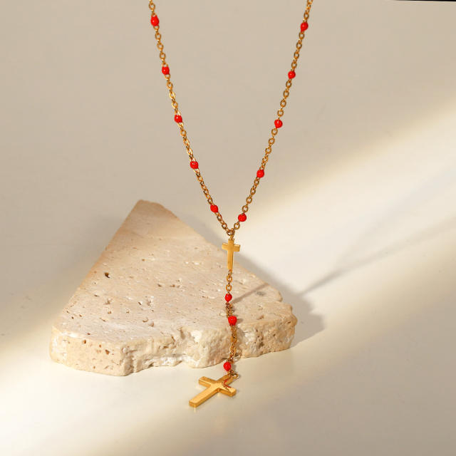 Stainless steel cross Lariats necklace