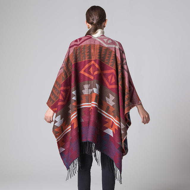 National patterned tassel shawl