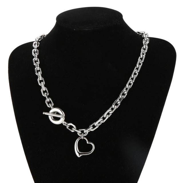 Hollow heart toggle stainless steel chain necklace bracelet