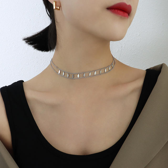 Titanium steel double choker necklace