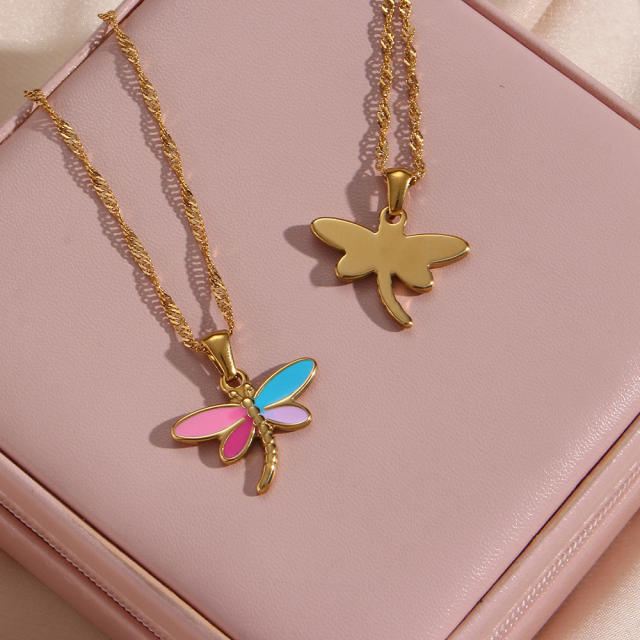 Y2K enamel dragonfly stainless steel choker necklace