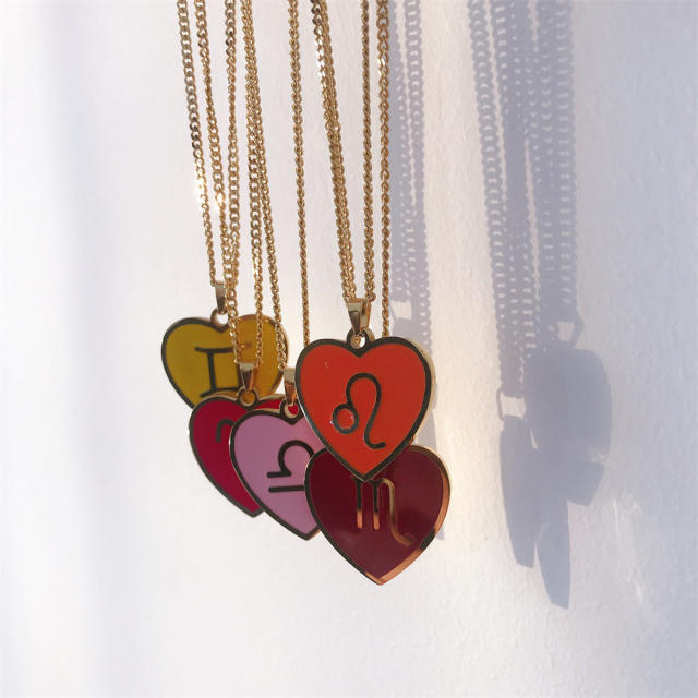 Colored heart zodiac pendant necklace