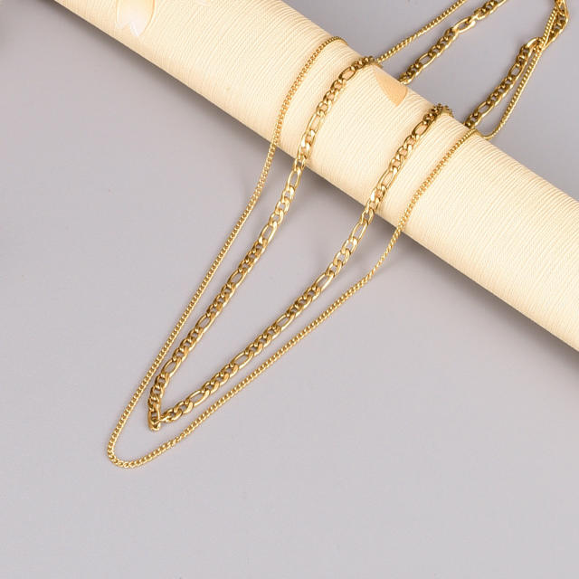 18KG two layer figaro chain snake chain necklace