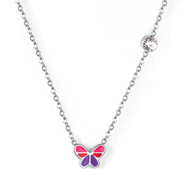 Enamel butterfly stainless steel necklace