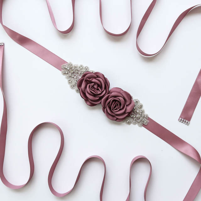 Ribbon rose flower bride dress belt 12 color