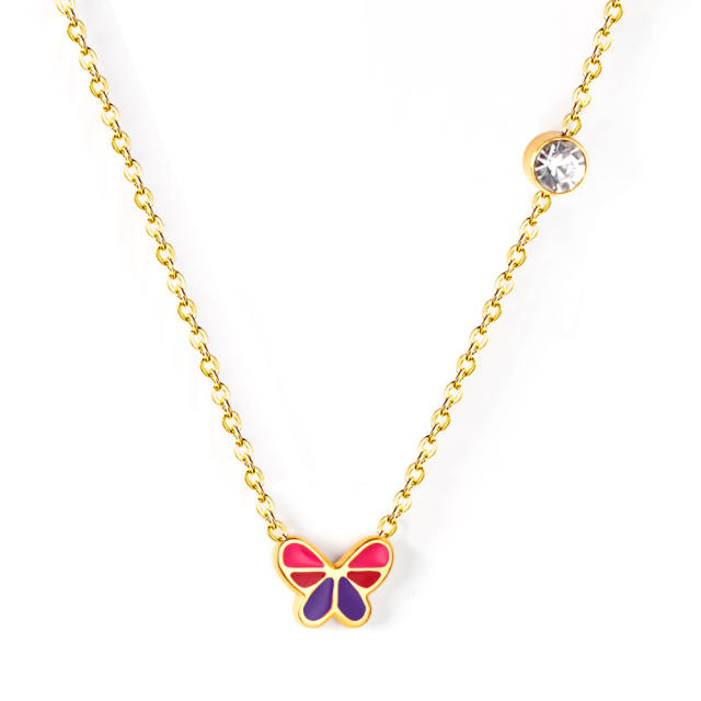 Enamel butterfly stainless steel necklace