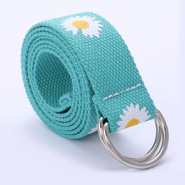 Canvas colorful daisy flower D ring belt