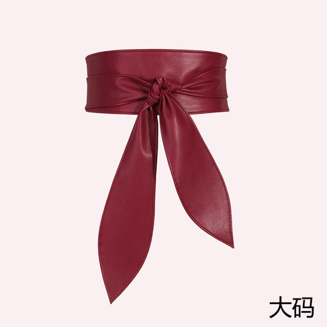 Elegant pu leather plain color obi belts