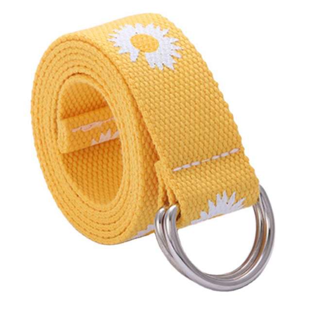 Canvas colorful daisy flower D ring belt
